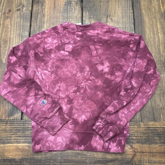 Champion Women's Reverse Weave Maroon Tie Dye Spellout Logo Sweatshirt Size XS - Picture 7 of 7